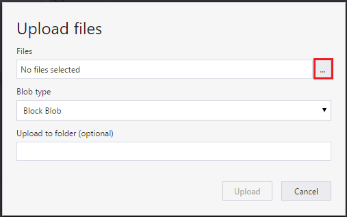 Storage Explorer’s Upload files dialog with Block Blob type